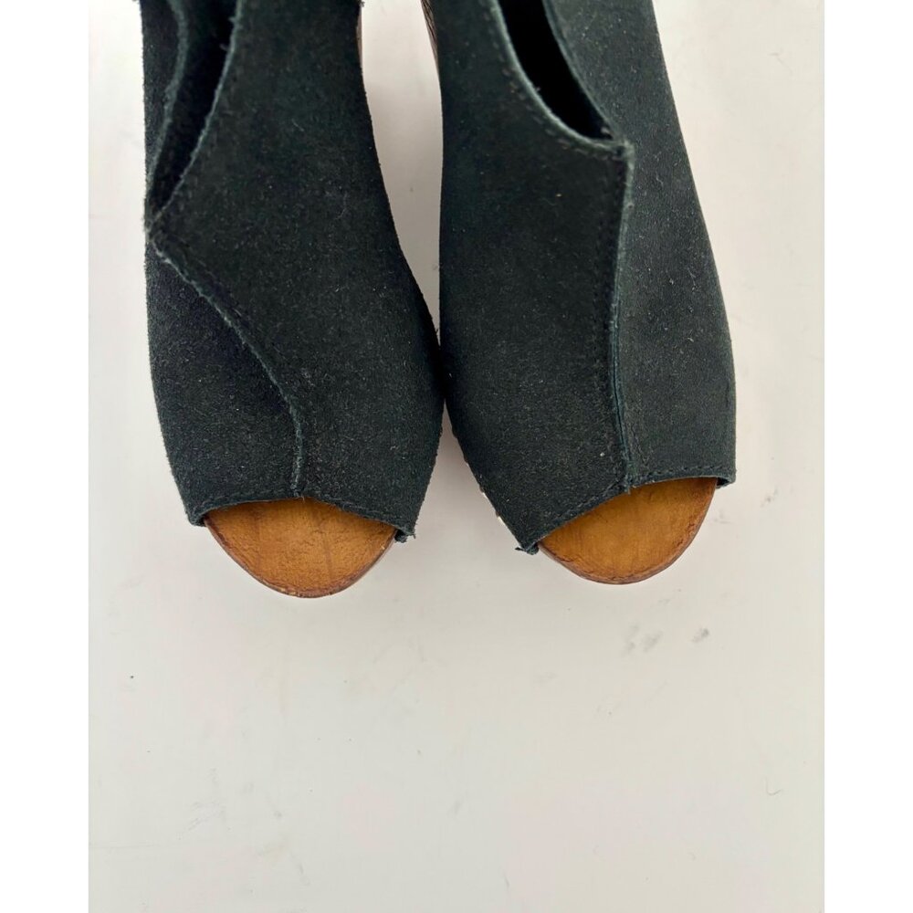 Charles David Wedges 7 Suede Studded Wood Platform Sandal Boho Chic Quiet Luxury - Picture 4 of 12